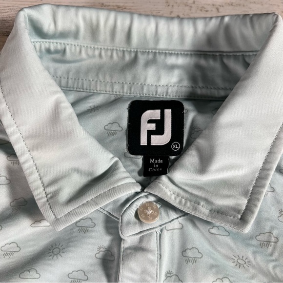 FootJoy Men’s Performance Golf SS Polo Shirt Sun Cloud Rain Print Blue Size XL - Picture 6 of 8